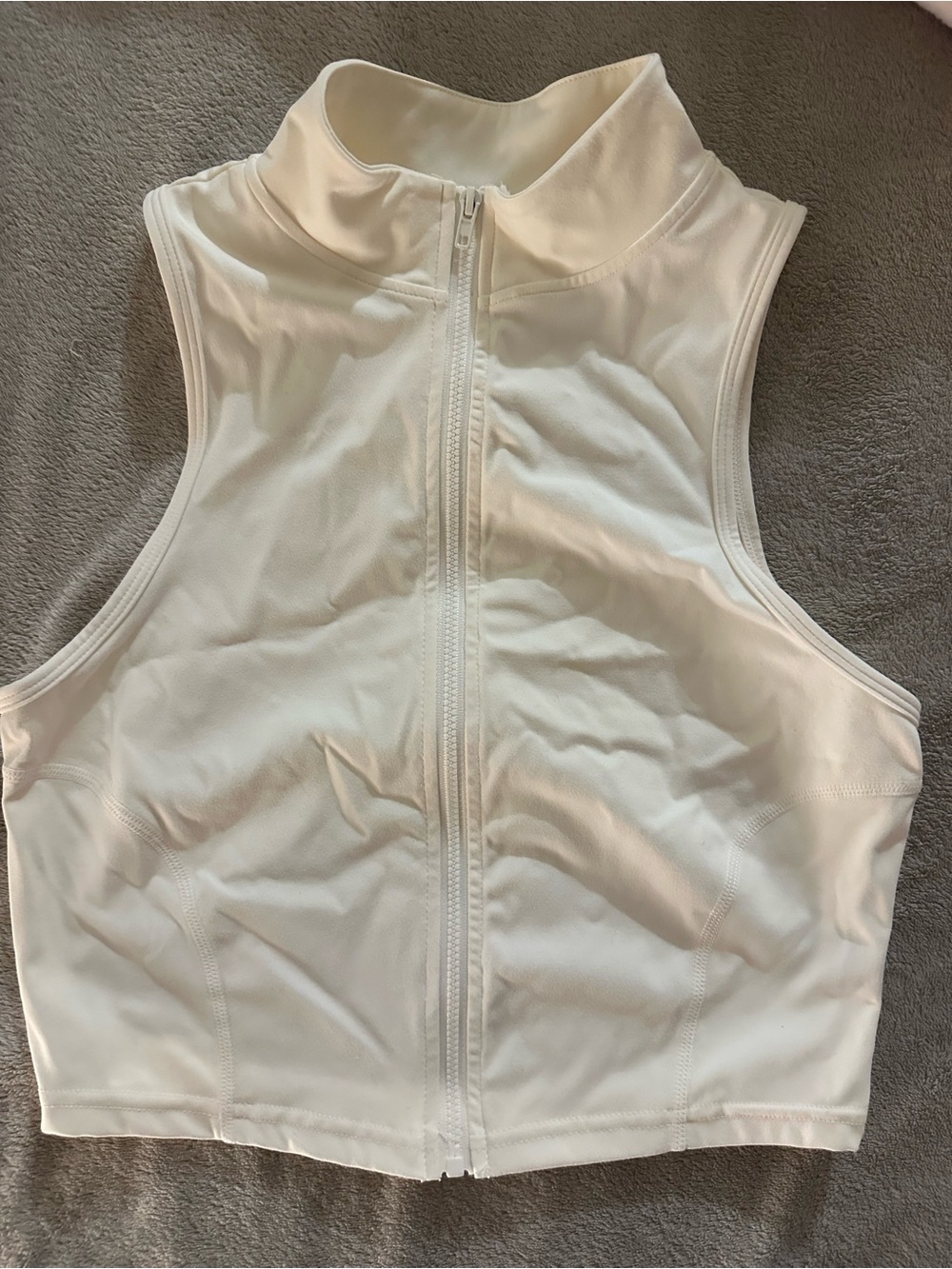 White Sleeveless Zip Front Crop Top